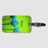 Étiquette À Bagage Nom personnalisé Faisceaux Turquoises sur Lime Gre (Devant Horizontal)