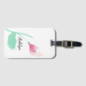 Étiquette À Bagage Nom personnalisé Fleur rose (Devant Horizontal)