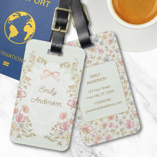 Étiquette À Bagage Nom personnalisé Fleurs de style vintage Floral jo