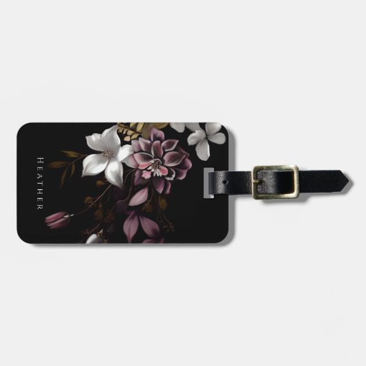 Étiquette À Bagage Nom personnalisé floral foncé (Devant horizontal)