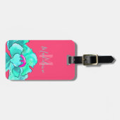 Étiquette À Bagage Nom personnalisé Fuchsia & Turquoise Poppy Flower  (Devant horizontal)