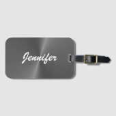 Étiquette À Bagage Nom personnalisé gris brillant faux métal (Devant Horizontal)