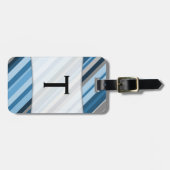 Étiquette À Bagage Nom personnalisé Initial + Bleu et Gris (Devant horizontal)