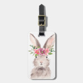 Étiquette À Bagage Nom personnalisé Lapin Rabbit fille rose (Devant Vertical)