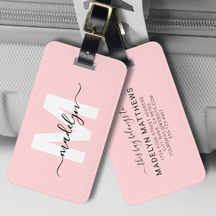 Étiquette À Bagage Nom personnalisé moderne et féminin rose poudré av