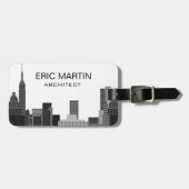 Étiquette À Bagage Nom personnalisé moderne gris d'horizon de New (Devant horizontal)