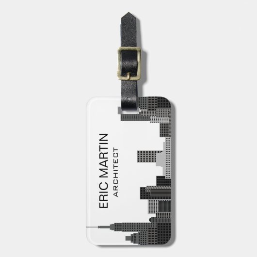 Étiquette À Bagage Nom personnalisé moderne gris d'horizon de New (Devant Vertical)