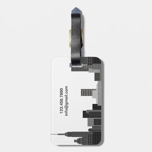 Étiquette À Bagage Nom personnalisé moderne gris d'horizon de New (Dos Vertical)