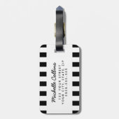 Étiquette À Bagage Nom personnalisé moderne noir blanc rayé orange (Dos Vertical)