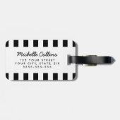 Étiquette À Bagage Nom personnalisé moderne noir blanc rayé orange (Dos horizontal)