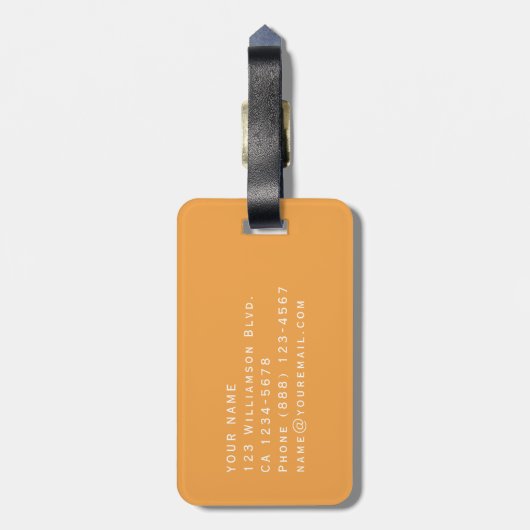 Étiquette À Bagage Nom personnalisé Mon sac Design orange Texte perso (Dos Vertical)