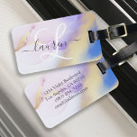 Étiquette À Bagage Nom personnalisé Monogram Purple Aquarelle Luxe<br><div class="desc">Personnalisez facilement ce style glamour abstrait couleur lilas peinture et faux or spray arrière - plan avec vos détails personnalisés.</div>