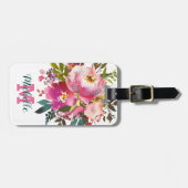 Étiquette À Bagage Nom personnalisé | Monogramme floral rose (Devant horizontal)