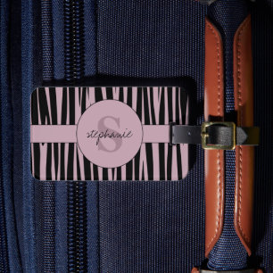 Étiquette À Bagage Nom personnalisé Monogramme Zebra stripes motif