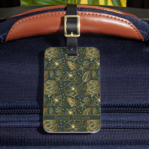 Étiquette À Bagage Nom personnalisé motif floral doré
