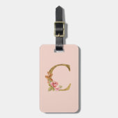 Étiquette À Bagage Nom personnalisé Or Feuille Rose Rose Clair Lettre (Devant Vertical)