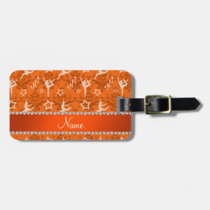 Étiquette À Bagage Nom personnalisé orange damask gymnastique
