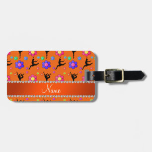 Étiquette À Bagage Nom personnalisé orange gymnastique fleurs