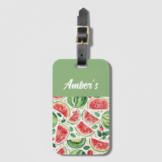 Étiquette À Bagage Nom personnalisé pastèque (Devant Vertical)
