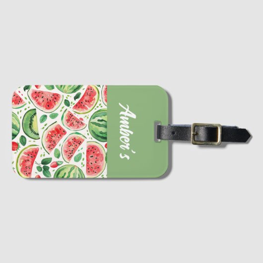 Étiquette À Bagage Nom personnalisé pastèque (Devant Horizontal)