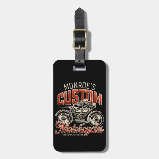 Étiquette À Bagage Nom personnalisé Skeleton Motorcycle Boutique (Devant Vertical)