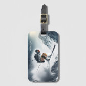 Étiquette À Bagage Nom personnalisé Skier de montagne (Devant Vertical)
