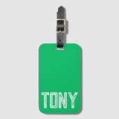 Étiquette À Bagage Nom personnalisé Solide Apple Green Monogramme (Devant Vertical)
