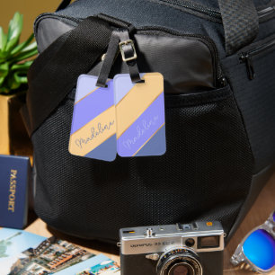 Étiquette À Bagage Nom personnalisé sur Blue Violet Lavender Soft Yel