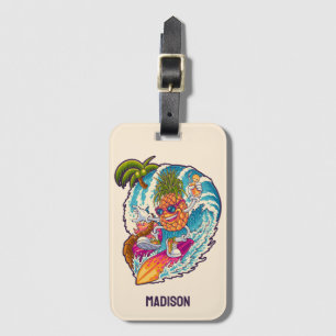 Étiquette À Bagage Nom personnalisé Surfing Pineapple
