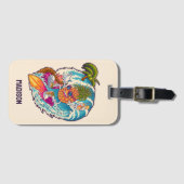 Étiquette À Bagage Nom personnalisé Surfing Pineapple (Devant Horizontal)