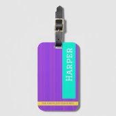 Étiquette À Bagage Nom personnalisé tendance violet (Devant Vertical)