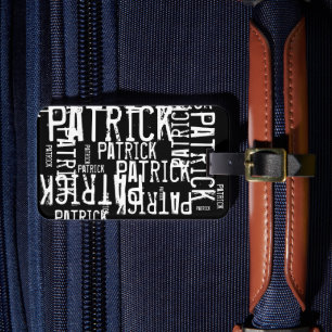 Étiquette À Bagage Nom personnalisé Typographie noir blanc