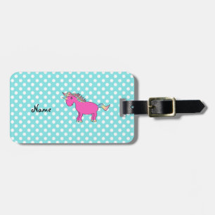 Étiquette À Bagage Nom personnalisé unicorne rose bleu pois