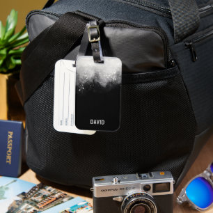 Étiquette À Bagage Nom Personnalisé Vague Abstraite Océan Noir Blanc