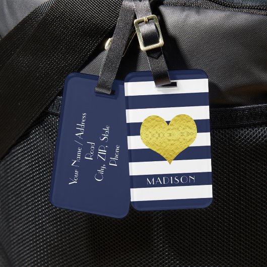 Étiquette À Bagage Nom Rayures Bleues Modernes