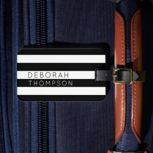 Étiquette À Bagage Nom sur Stripes noir et blanc