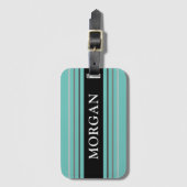 Étiquette À Bagage Nom, Texte Blanc, Noir, Rayures Grises, Turquoise (Devant Vertical)