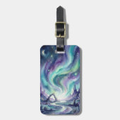 Étiquette À Bagage Northern Lights Night Sky Romantic Landscape (Devant Vertical)