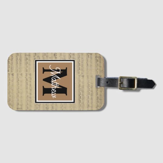 Étiquette À Bagage Note musicale vintage Monogramme musicien (Devant Horizontal)