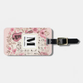 Étiquette À Bagage Notes musicales et fleurs Style rétro Monogramme (Devant horizontal)