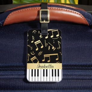 Étiquette À Bagage Notes musicales et touches de piano Noir et Or