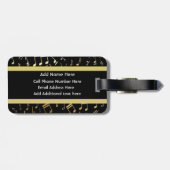 Étiquette À Bagage Notes musicales et touches de piano Noir et Or (Dos horizontal)