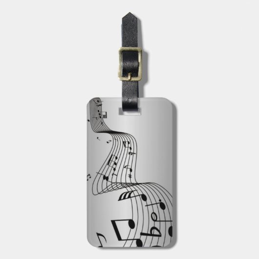 Étiquette À Bagage Notes musicales sur Argent (Devant Vertical)