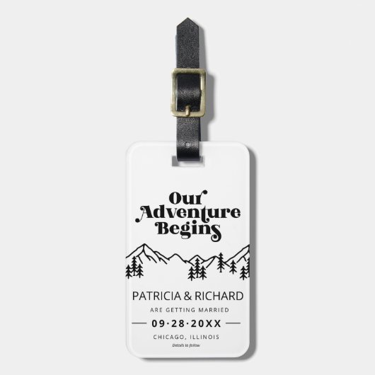Étiquette À Bagage Notre Aventure Commence Un Mariage Extérieur Écono (Devant Vertical)