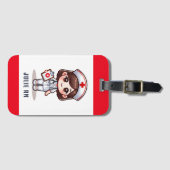 Étiquette À Bagage Nourriture Manga mignonne avec cheveux Brown Brown (Devant Horizontal)