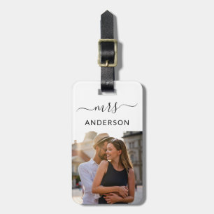 Étiquette À Bagage Nouvelle mariée Mme avec script et photo pour lune