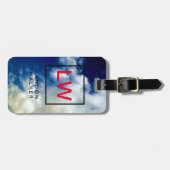 Étiquette À Bagage Nuages bleu professionnel simple monogramme modern (Devant horizontal)