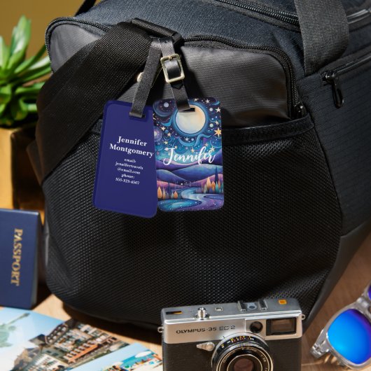 Étiquette À Bagage Nuit lunaire Big Moon Paysage (Recto & Verso)