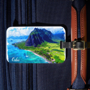 Étiquette À Bagage Oahu Hawaii Panorama Vue Plage