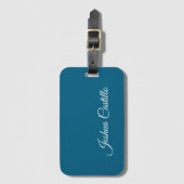 Étiquette À Bagage Océan Bleu Calligraphie Simple Professionnel Nom (Devant Vertical)
